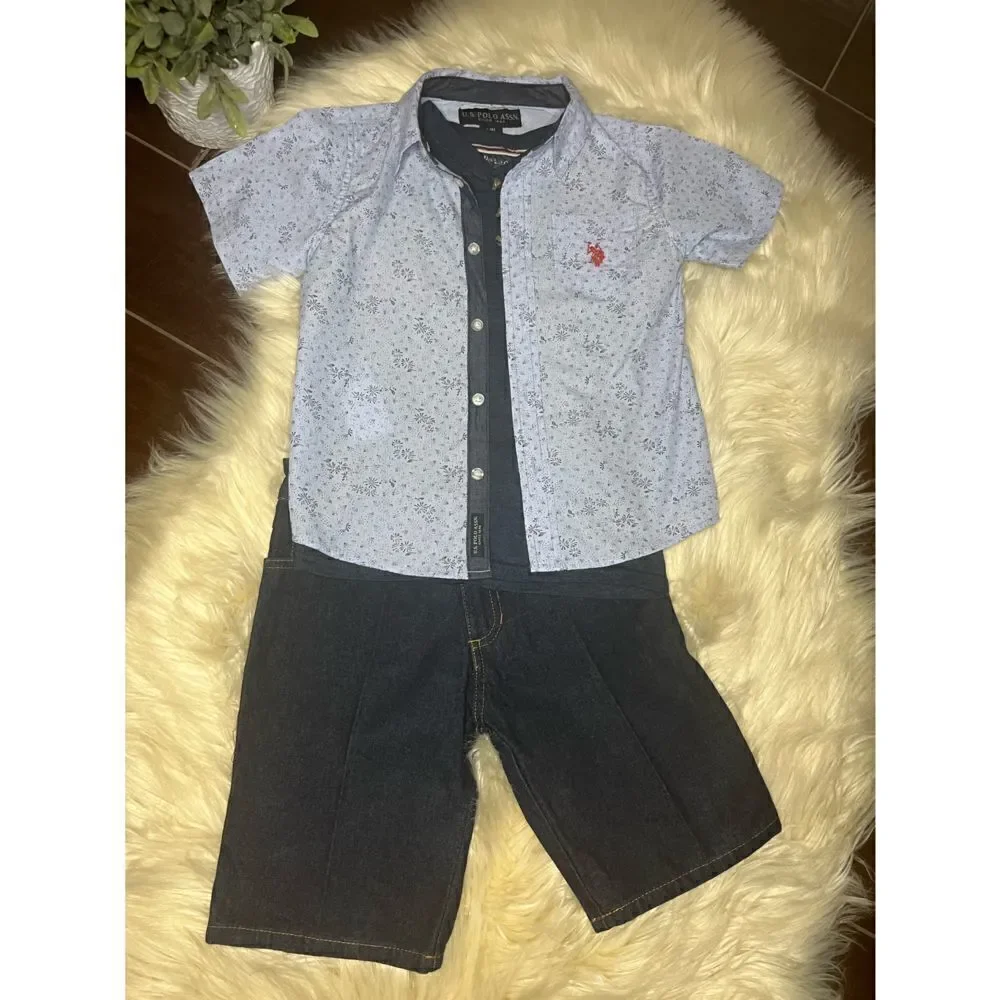 U.S Polo Assn 3pc denim short set sz large(6)
